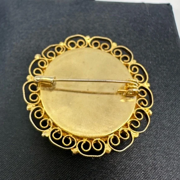 Vintage Italian Micro Mosaic Floral Brooch Scarf Hair Pin - Picture 6 of 9